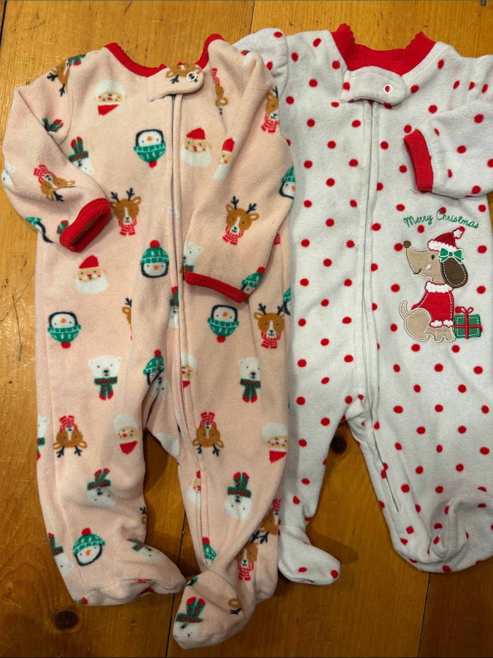2 PC Bundle Christmas Little Me Carters GUC Zip Up Sleeper Footie Jammies 3 mths